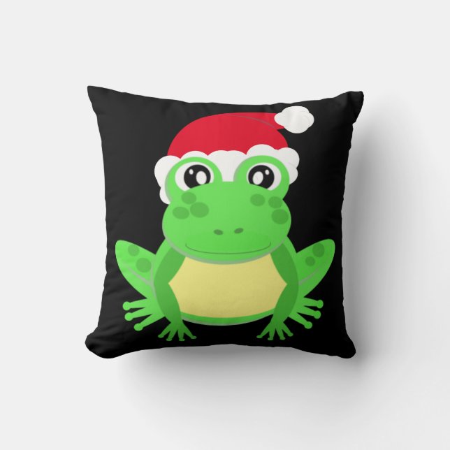 Christmas Frog Santa Hat Novelty Funny Black Kussen (Voorkant)