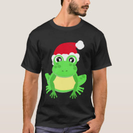 Christmas Frog Santa Hat Novelty Funny Black T-shirt