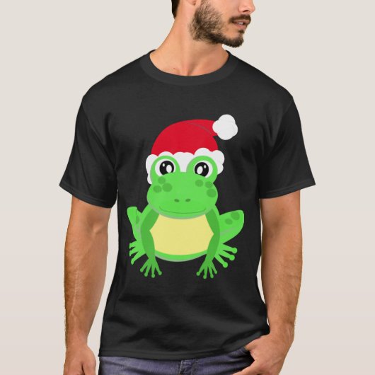 Christmas Frog Santa Hat Novelty Funny Black T-shirt (Voorkant)
