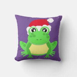 Christmas Frog Santa Hat Novelty Funny Paarse Kussen
