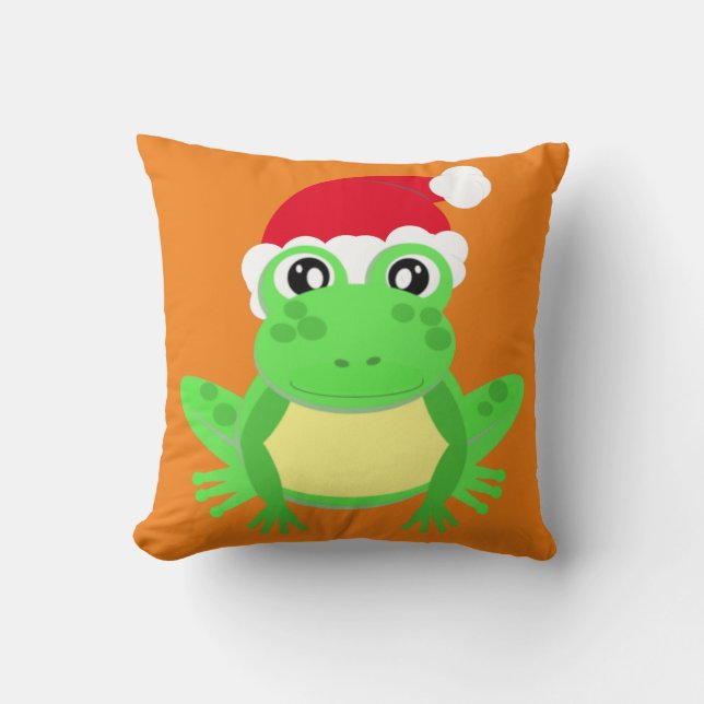 Christmas Frog Santa Hat Novelty Funny Sinaasappel Kussen (Voorkant)