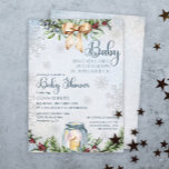 Christmas Frosty Snowly Winter Baby shower Kaart<br><div class="desc">Baby, het is koud buiten, maar onze harten zijn warm van vreugde. Tijd om je winterwonderland Baby shower thema te vieren. Gezellig waterverf winterontwerp met modern kalligrafie script, spar en hulst krans met strik, brandende kaars op ijzige sneeuwachtergrond. De tekst kan eenvoudig worden gepersonaliseerd voor een uniek en uniek ontwerp...</div>