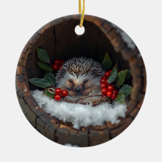 Christmas fun mice /hedgehog Holiday nature Keramisch Ornament (Voorkant)