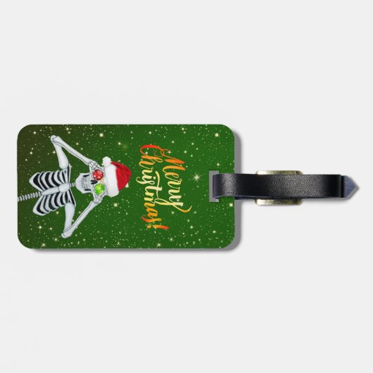 Christmas Fun Skelet Pet Ornamenten Groen Goud Bagagelabel (Achterkant horizontaal)