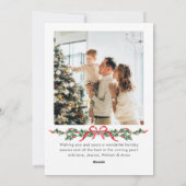 Christmas Funky Whimsical Red Bow Wreath 2 Photo Feestdagenkaart (Achterkant)