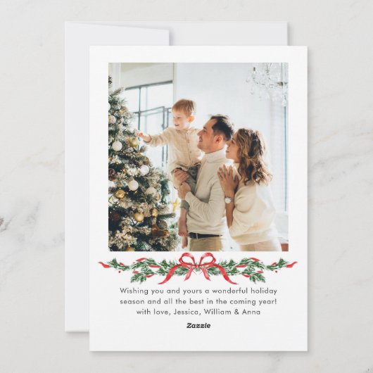 Christmas Funky Whimsical Red Bow Wreath 2 Photo Feestdagenkaart (Achterkant)