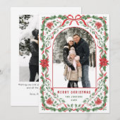 Christmas Funky Whimsical Red Bow Wreath 2 Photo Feestdagenkaart (Voorkant / Achterkant)