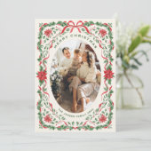 Christmas Funky Whimsical Red Bow Wreath 2 Photo Feestdagenkaart (Staand voorkant)