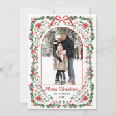 Christmas Funky Whimsical Red Bow Wreath 5 Photo Feestdagenkaart (Voorkant)