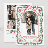 Christmas Funky Whimsical Red Bow Wreath 5 Photo Feestdagenkaart (Voorkant / Achterkant)