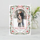 Christmas Funky Whimsical Red Bow Wreath 5 Photo Feestdagenkaart (Staand voorkant)