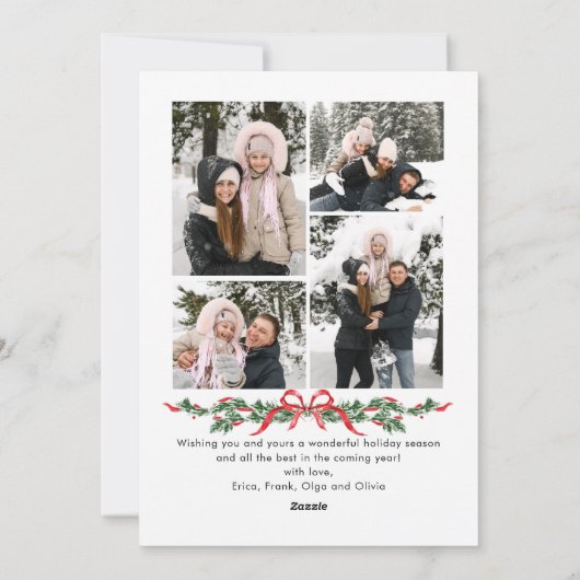 Christmas Funky Whimsical Red Bow Wreath 5 Photo Feestdagenkaart (Achterkant)