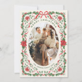Christmas Funky Whimsical Red Bow Wreath 5 Photo Feestdagenkaart (Voorkant)