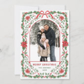 Christmas Funky Whimsical Red Bow Wreath 5 Photo Feestdagenkaart (Voorkant)