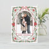 Christmas Funky Whimsical Red Bow Wreath 5 Photo Feestdagenkaart (Staand voorkant)