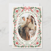 Christmas Funky Whimsical Red Bow Wreath 5 Photo Feestdagenkaart (Voorkant)