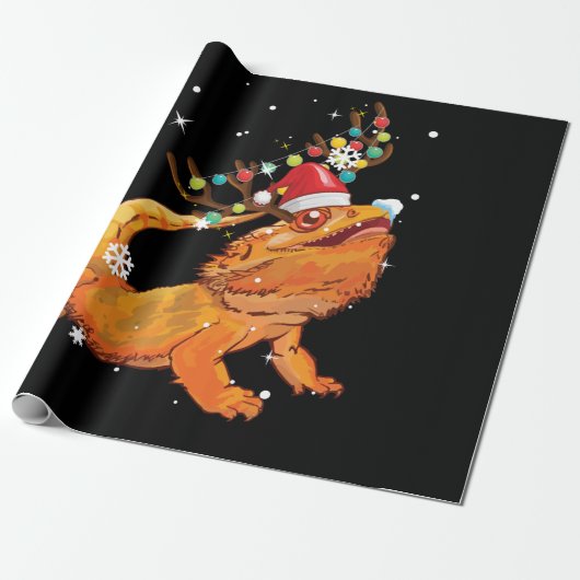 Christmas Funny Bearded Dragon Reindeer  Santa's Cadeaupapier (Uitgerold)