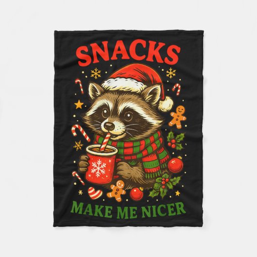 Christmas Funny Cute Feral Raccoon Snacks Make Me  Fleece Deken (Voorkant)