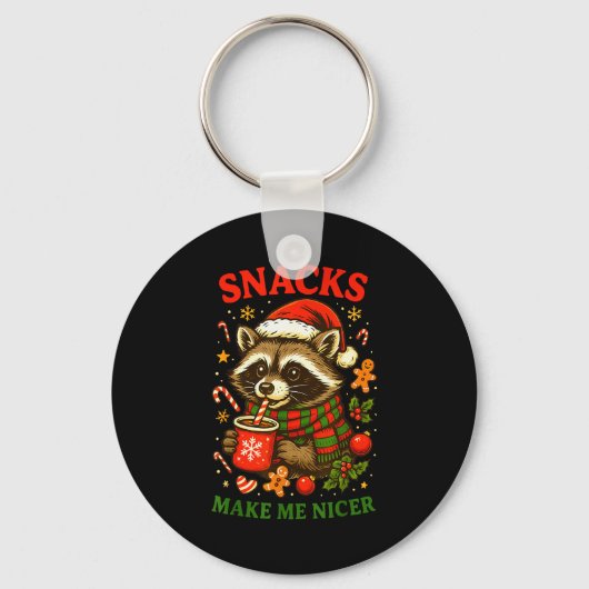 Christmas Funny Cute Feral Raccoon Snacks Make Me  Sleutelhanger (Voorkant)