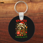 Christmas Funny Cute Feral Raccoon Snacks Make Me  Sleutelhanger (Voorkant)