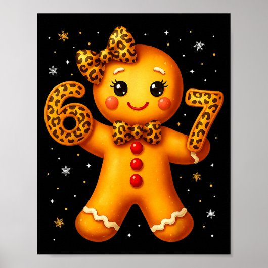 Christmas Funny Gingerbread Six Seven 67 Leopard B Poster (Voorkant)