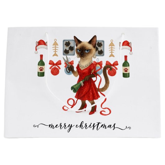 Christmas Funny Glam Siamese Cat Holiday  Groot Cadeauzakje (Voorkant)