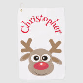 Christmas Funny Reindeer Cartoon Nieuwigheid Schat Golfhanddoek (Voorkant)