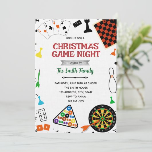 Christmas Game night party invitation Kaart (Staand voorkant)