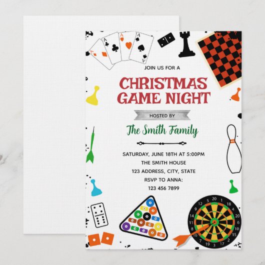 Christmas Game night party invitation Kaart (Voorkant / Achterkant)