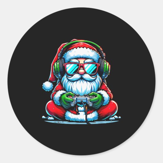 Christmas Gamer Boys Video Game Santa Xmas  Ronde Sticker (Voorkant)