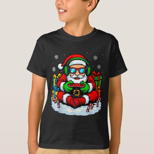 Christmas Gamer Boys Video Game Xmas Funny Santa G T-shirt (Voorkant)
