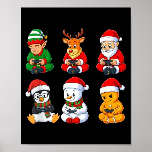 Christmas Gamer Boys Video Games Santa Elf Reindee Poster (Voorkant)