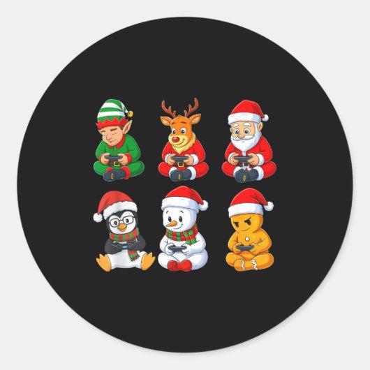 Christmas Gamer Boys Video Games Santa Elf Reindee Ronde Sticker (Voorkant)