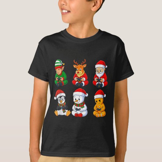 Christmas Gamer Boys Video Games Santa Elf Reindee T-shirt (Voorkant)