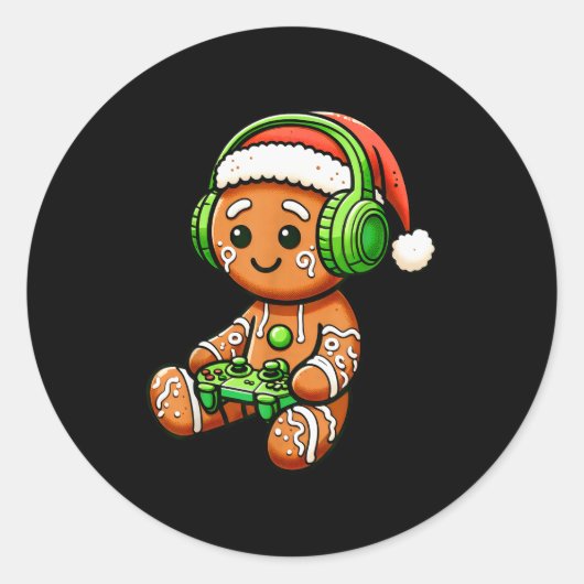 Christmas Gamer Gingerbread Santa Hat Xmas Gaming  Ronde Sticker (Voorkant)