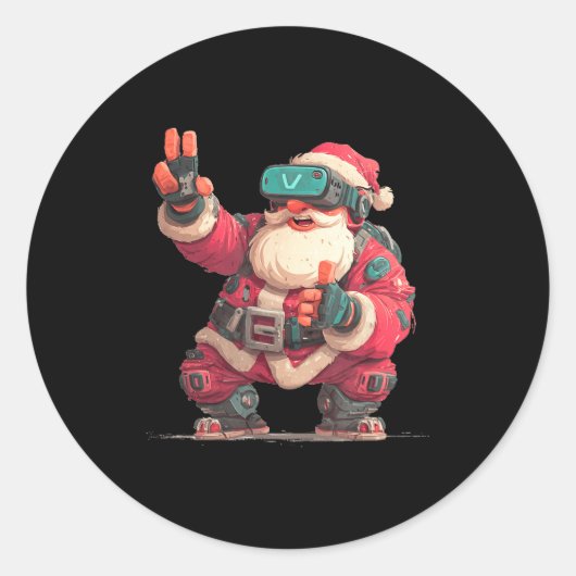 Christmas Gamer Look With This Cool Vr Santa Claus Ronde Sticker (Voorkant)