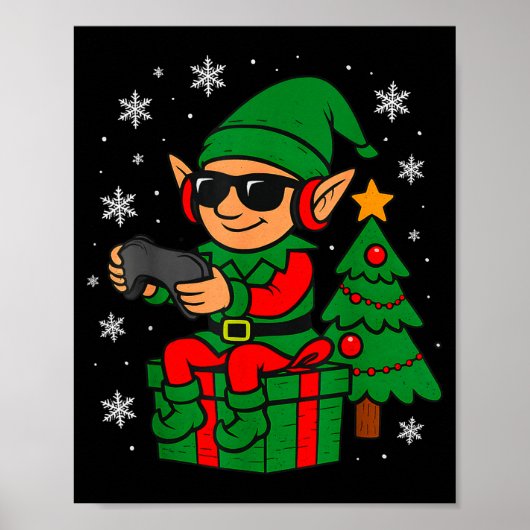 Christmas Gamer Retro Elf Funny Xmas Gaming Boys K Poster (Voorkant)