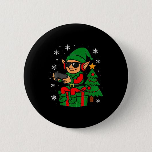Christmas Gamer Retro Elf Funny Xmas Gaming Boys K Ronde Button 5,7 Cm (Voorkant)