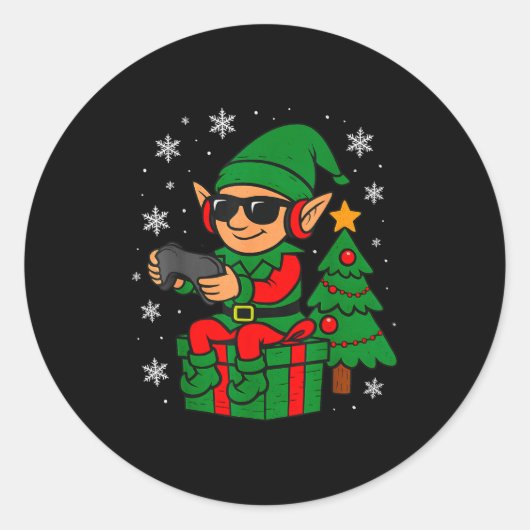 Christmas Gamer Retro Elf Funny Xmas Gaming Boys K Ronde Sticker (Voorkant)