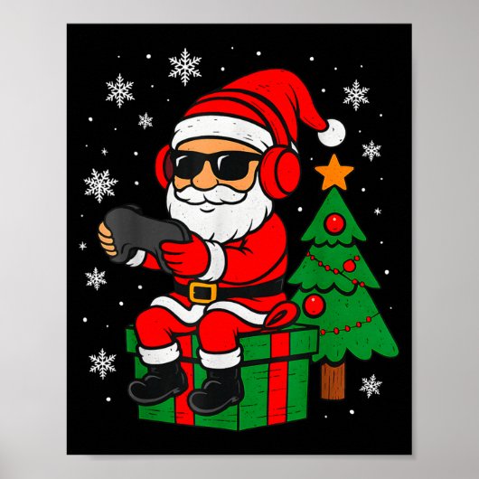 Christmas Gamer Retro Santa Funny Xmas Gaming Men  Poster (Voorkant)