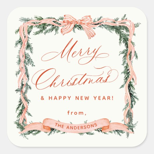 Christmas GARLAND Christmas Lijst Vierkante Sticker (Voorkant)