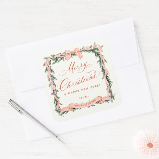 Christmas GARLAND Christmas Lijst Vierkante Sticker (Envelop)