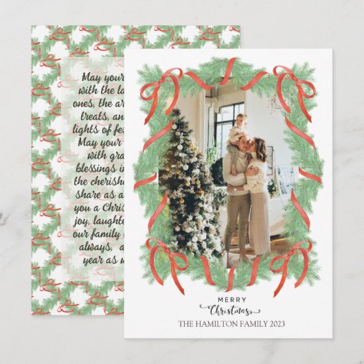 Christmas Garland Lijst Bericht Plaatsaanduiding F Feestdagenkaart (Voorkant / Achterkant)