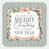 Christmas Garland Ribbon Frame Vierkante Sticker (Voorkant)