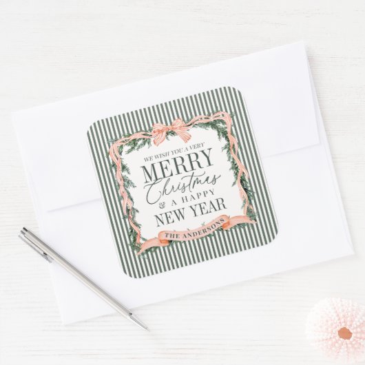 Christmas Garland Ribbon Frame Vierkante Sticker (Envelop)