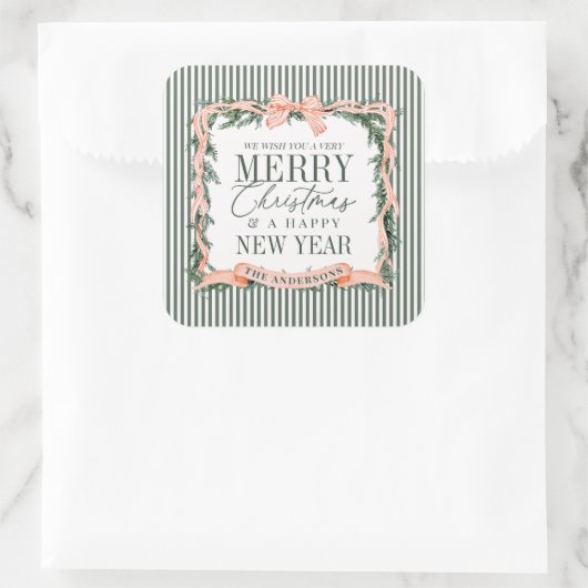 Christmas Garland Ribbon Frame Vierkante Sticker (Tas)
