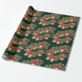 Christmas Garland Wrapping Paper with Bells & Bows Cadeaupapier (Uitgerold)