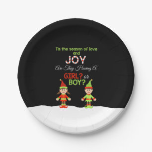 Christmas Gender Reveal Paper Borden - Elf Papieren Bordje