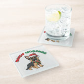 Christmas German Shepherd Coaster: Merry Woofmas Glazen Onderzetter (Schuin)
