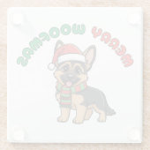 Christmas German Shepherd Coaster: Merry Woofmas Glazen Onderzetter (Achterkant)